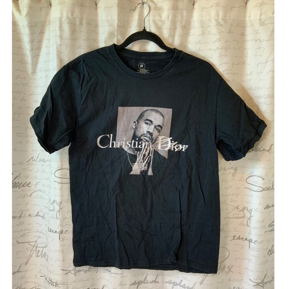 Iconic Kanye West x Christian Dior Black Graphic Tee - Streetwear Size M